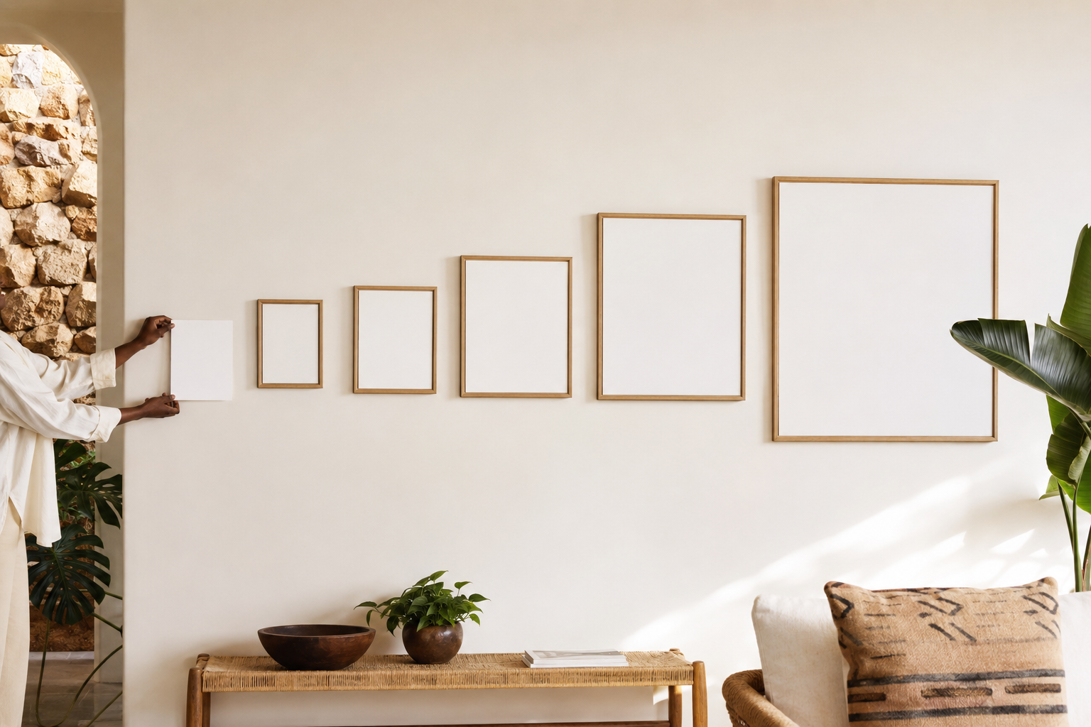 Five increasingly large picture frames compared with an A4 sheet